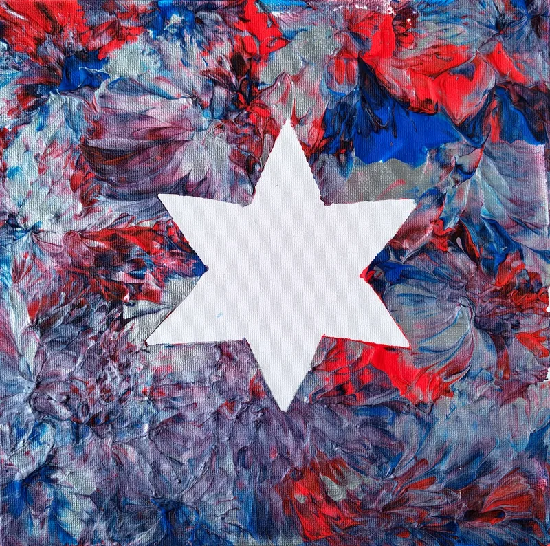 Acrylmalerei: Stern-Silhouette auf rot-blauem Hintergrund